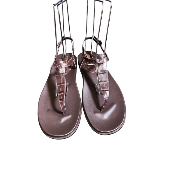 Sam Edelman Naomi Brown Croc Embossed T-Strap & Molded Footbed Sandals Size 9.5 - Picture 2 of 10
